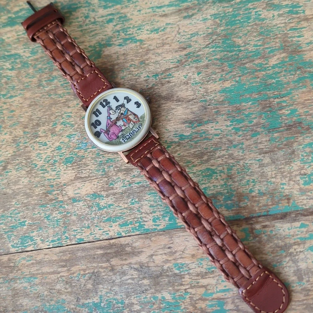 FOSSIL I VTG Limited Edition Collectible 1993 Flintstones Watch w/ Leather Band